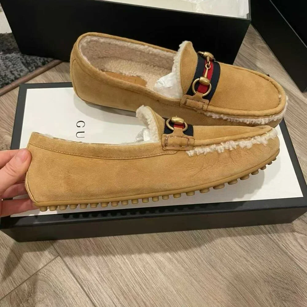 NIB Authentic Gucci Shearling-Lined Leather Loafers